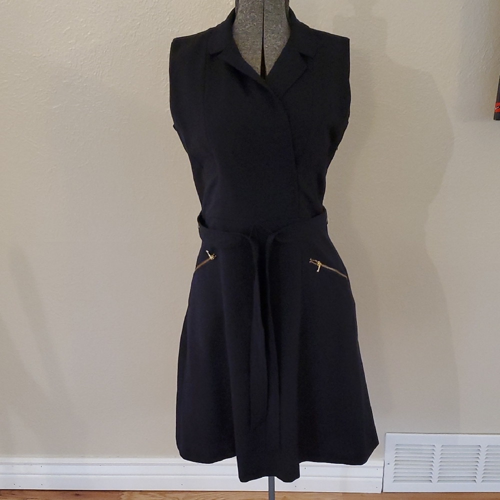 Sharagano Black Mini Dress with Belted Waist